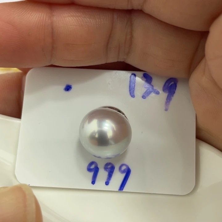 海水珍珠裸珠13.9mm银蓝炫彩澳白