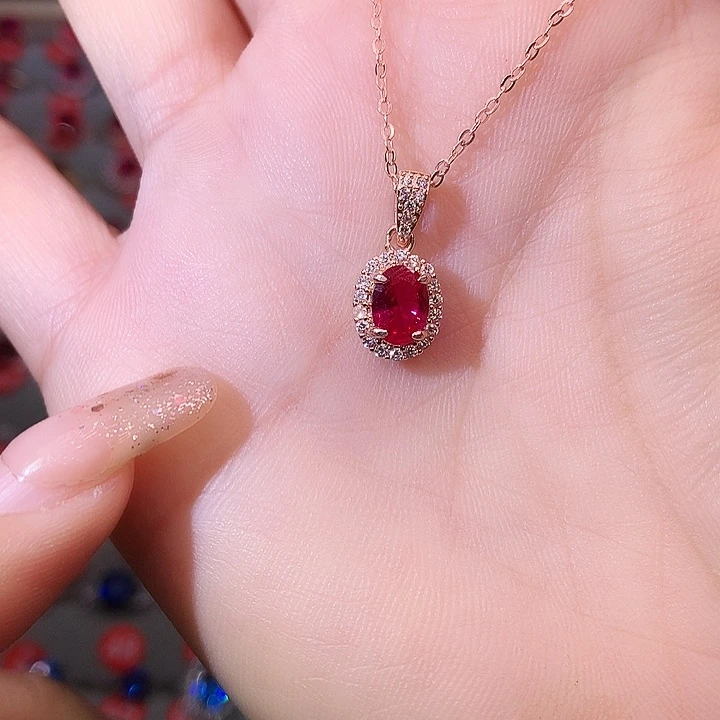 红宝石吊坠(赠链)银S925镶嵌