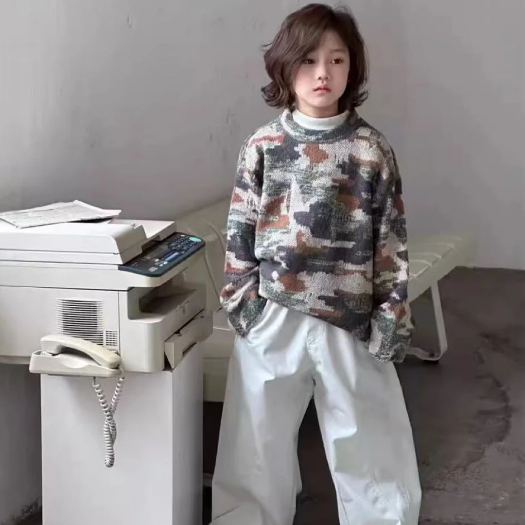 废土风迷彩针织套头毛衣