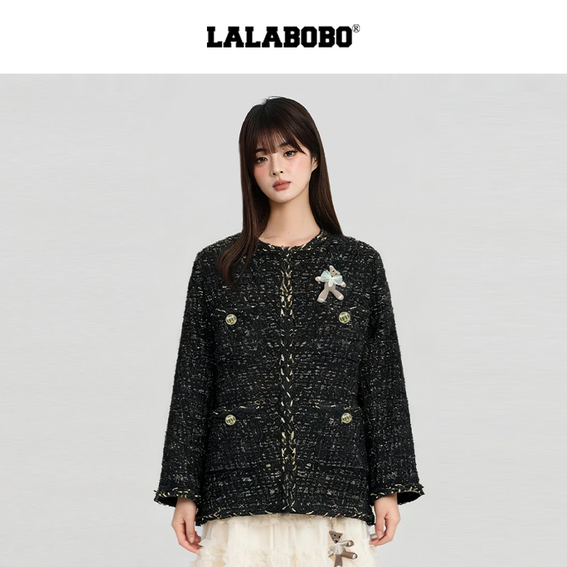 LALABOBO小香风中长款短外套开衫秋冬休闲重工RBED-WSDR15