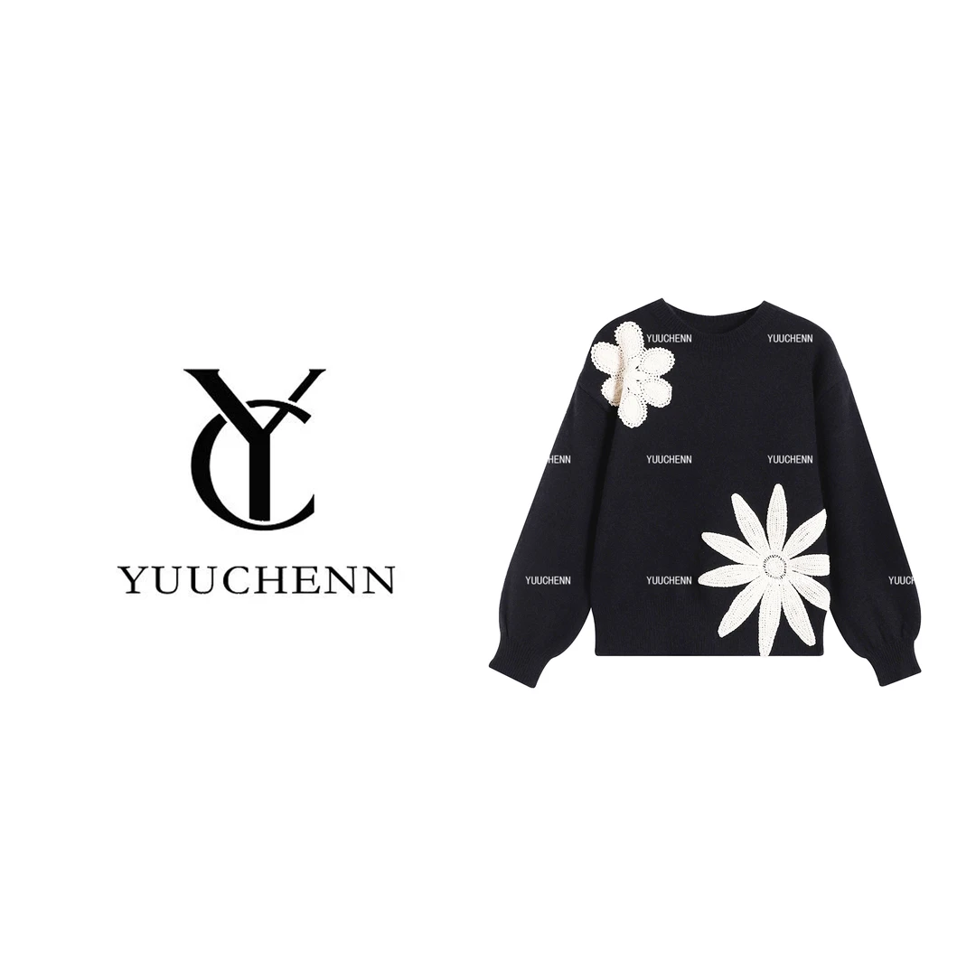 YUUCHENN 黑色长袖毛针织衫针织衫时尚休闲JYY-25002