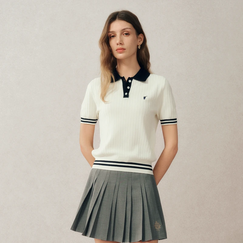 POLOWALK2025夏季新品经典气质撞色针休闲运动针织W52590991
