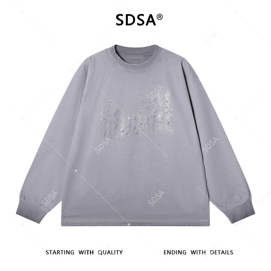 SDSA男士秋冬新款痞帅男装美式胸前烫钻圆领卫衣宽松重工时尚上衣