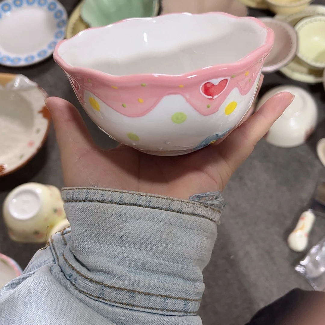 手绘浮雕碗陶瓷餐具5寸