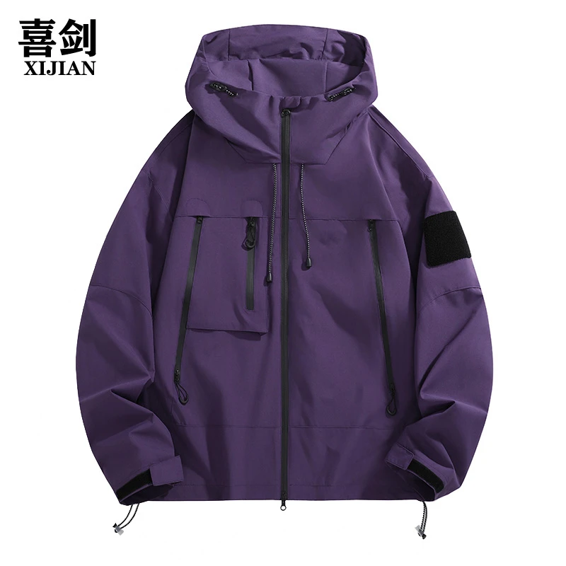 喜剑男士户外工装夹克新款连帽宽松潮流休闲冲锋衣宽松百搭外套男