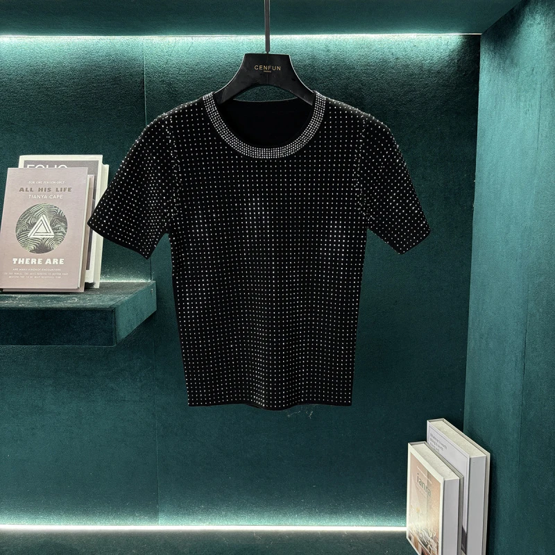 【CENFUN】烫钻满天星圆领修身针织衫T恤女A02026