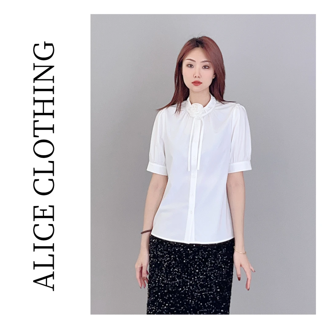 1ALICE 小白花设计感衬衫立体花朵 骨感挺阔 S2137140G