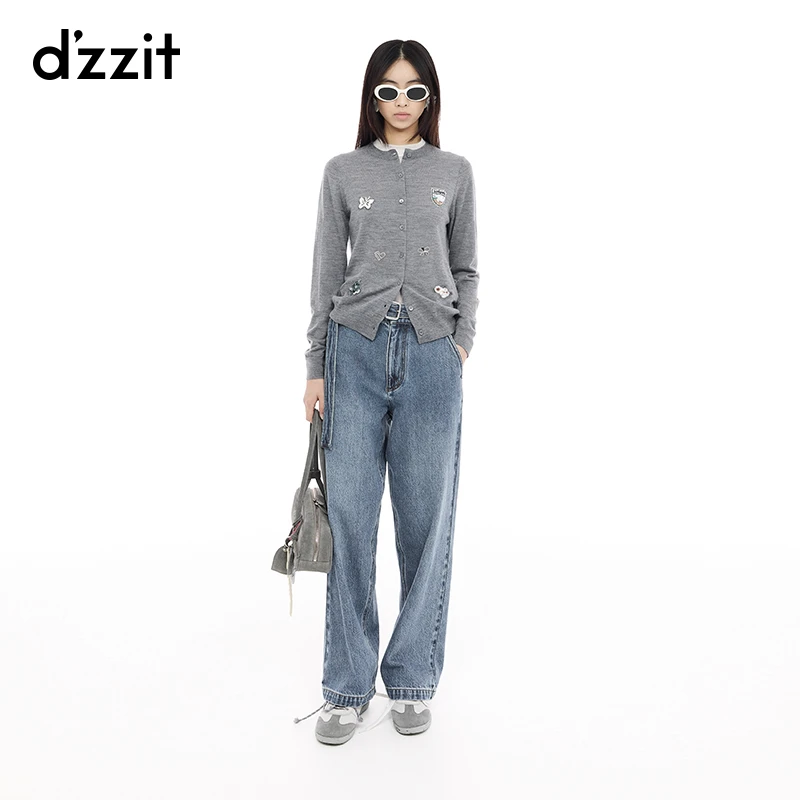 【商场同款新品】dzzit地素针织衫25绵羊毛珠片绣上衣女3J1E523
