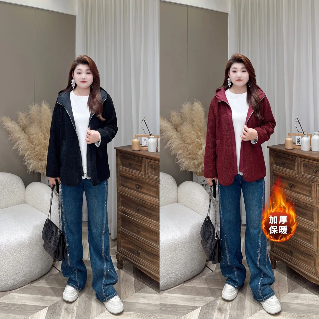 【上新外套】PMM82281秋冬新款休闲风百搭连帽加厚大码女装外套