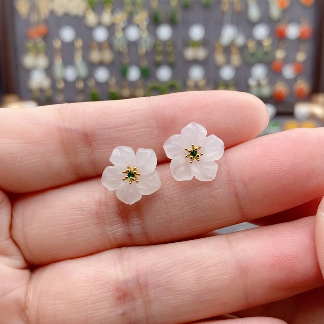 银S925镶嵌和田玉耳饰