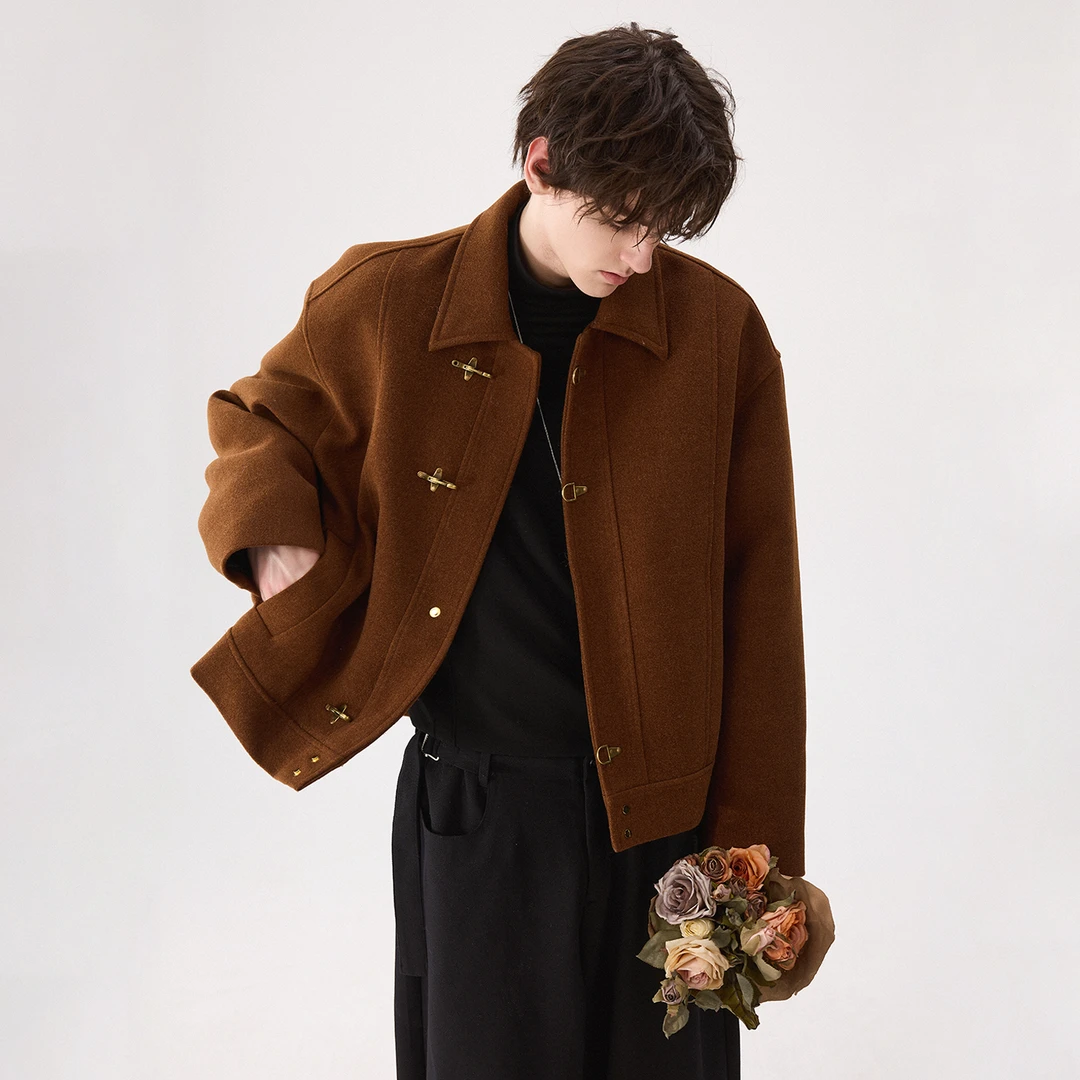 CHICERRO西西里男装设计感飞机扣呢料外套男士时尚休闲百搭毛呢