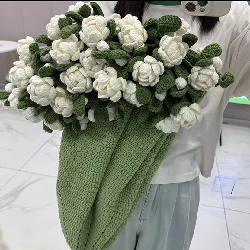 雪妃尔茉莉花盖毯diy钩织花束毯子手工编织材料包(送视频教程)