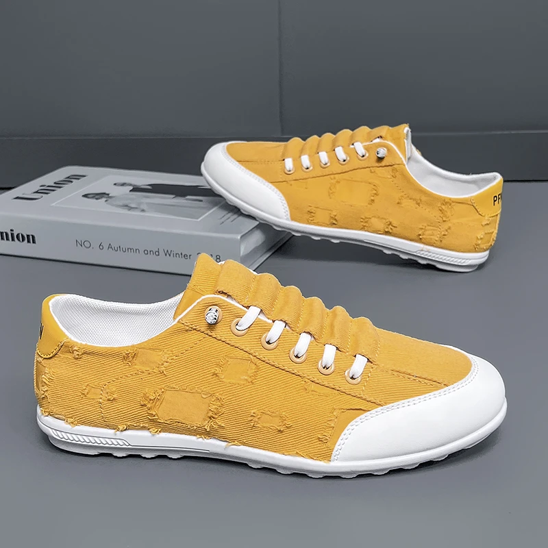 【设计师款】2025秋季新款潮流镂空破洞牛仔布软弹透气时尚休闲男鞋