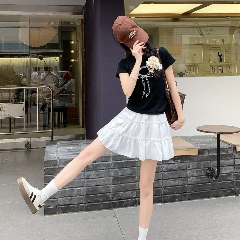 芭蕾松紧蓬蓬三层蛋糕裙防走光高腰2025新款夏季甜美半身裙荷叶边