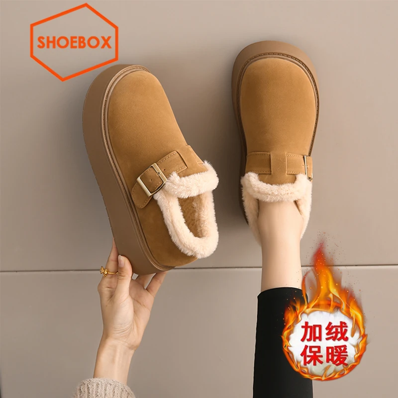 达芙妮旗下鞋柜勃肯雪地靴女2025冬季新款加绒加厚保暖一脚蹬棉鞋