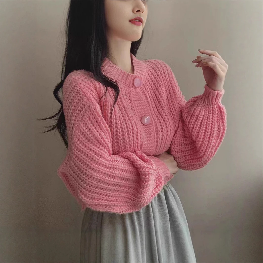宽松毛衣外套女装2025新款短款减龄复古重工针织开衫上衣秋冬季