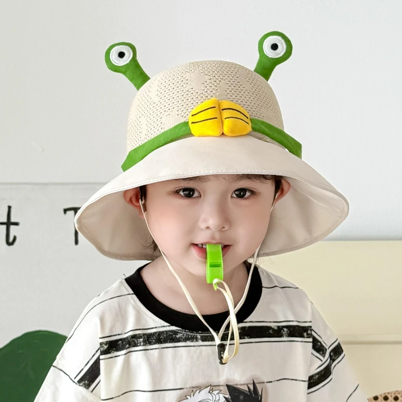 儿童防晒帽夏季大檐卡通男童遮阳帽女童网眼渔夫帽宝宝青蛙太阳帽
