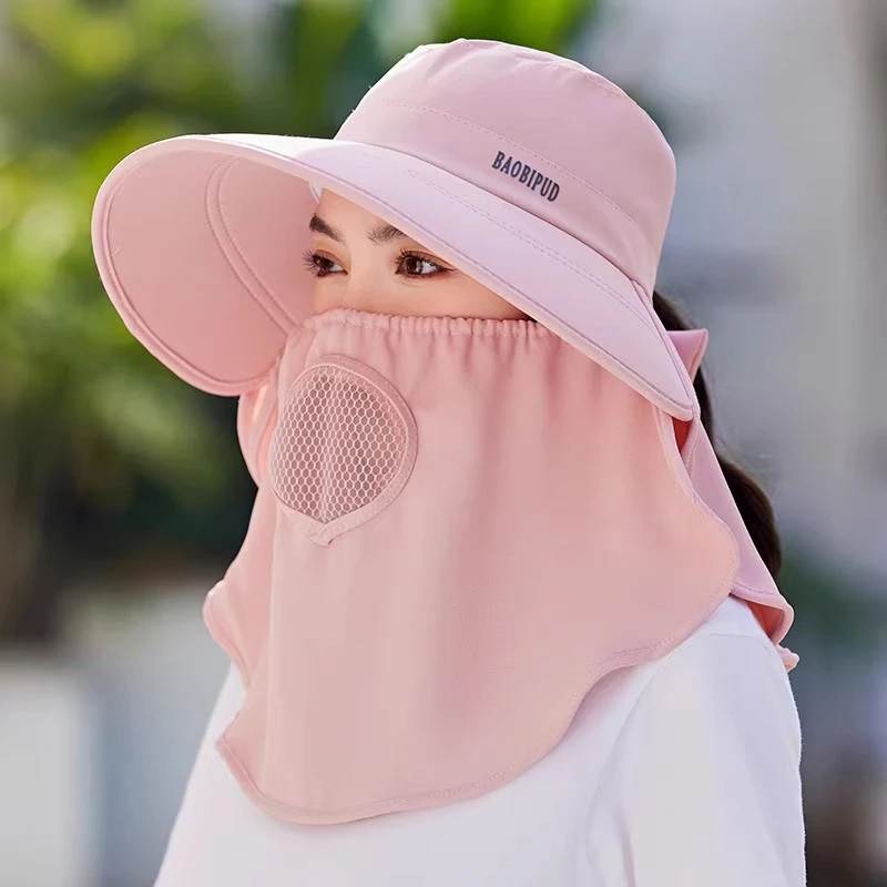 新款帽子女防晒帽紫外线大檐透气全遮脸口罩太阳帽采茶户外遮阳帽