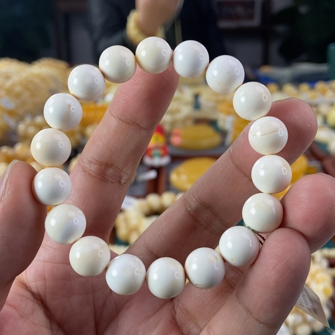 琥珀珠宝奇石未镶嵌10瓷白圆珠手串11.9