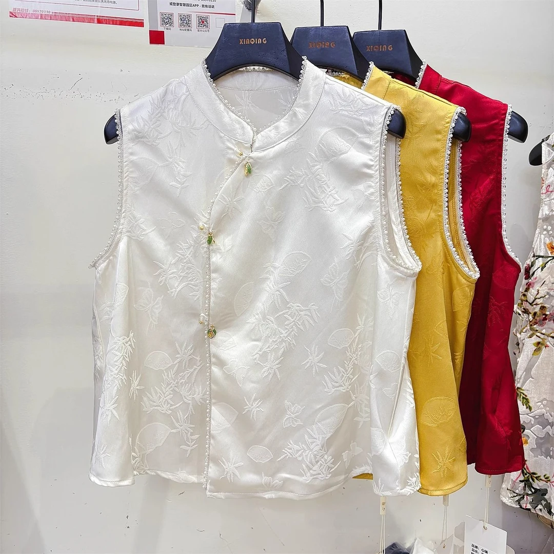 6743高级感钉珠女新款爆款古风新中式轻奢夏季马甲独特漂亮上衣