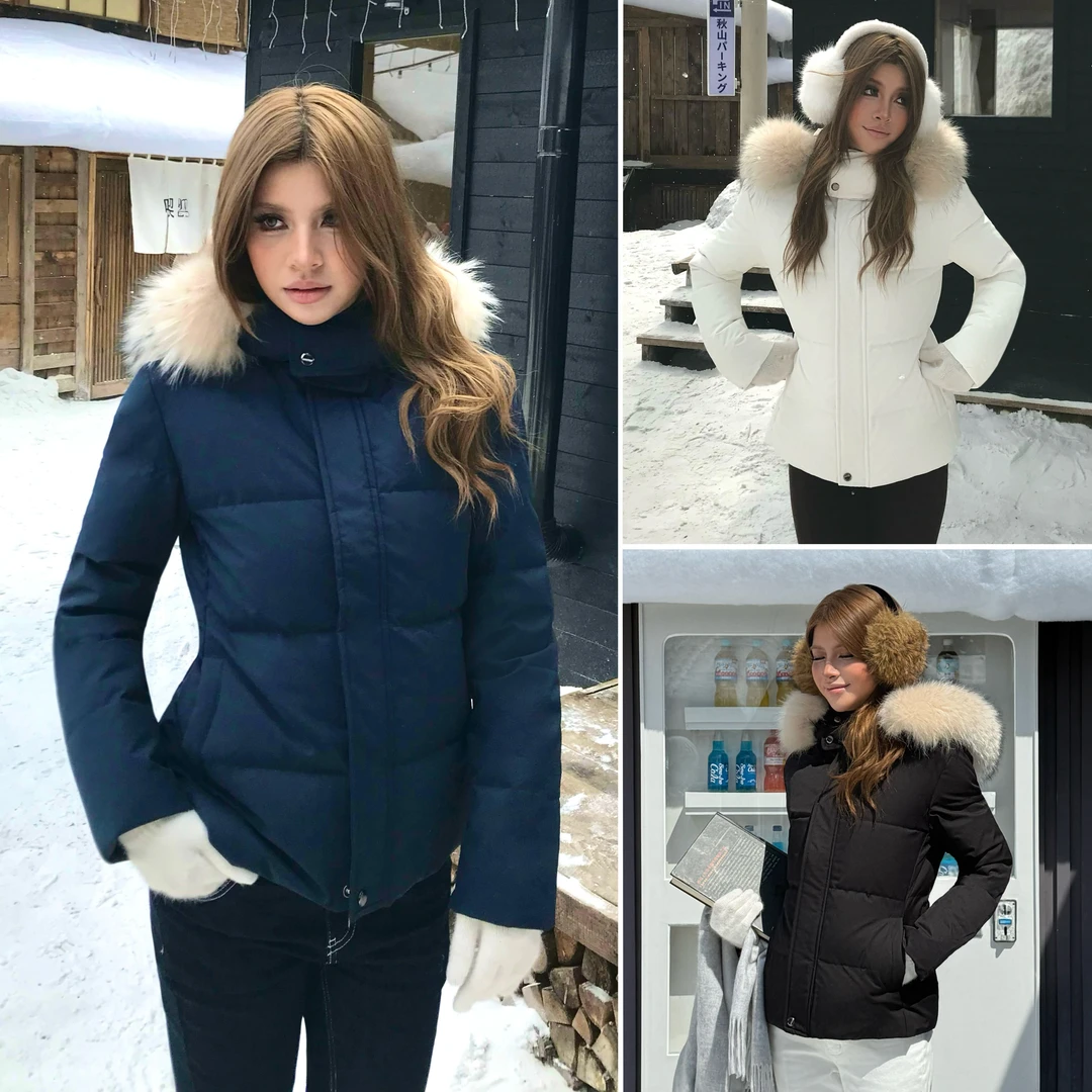 Audwyn90白鸭绒收腰羽绒服女毛领加厚连帽秋冬显瘦沙漏型上衣外套