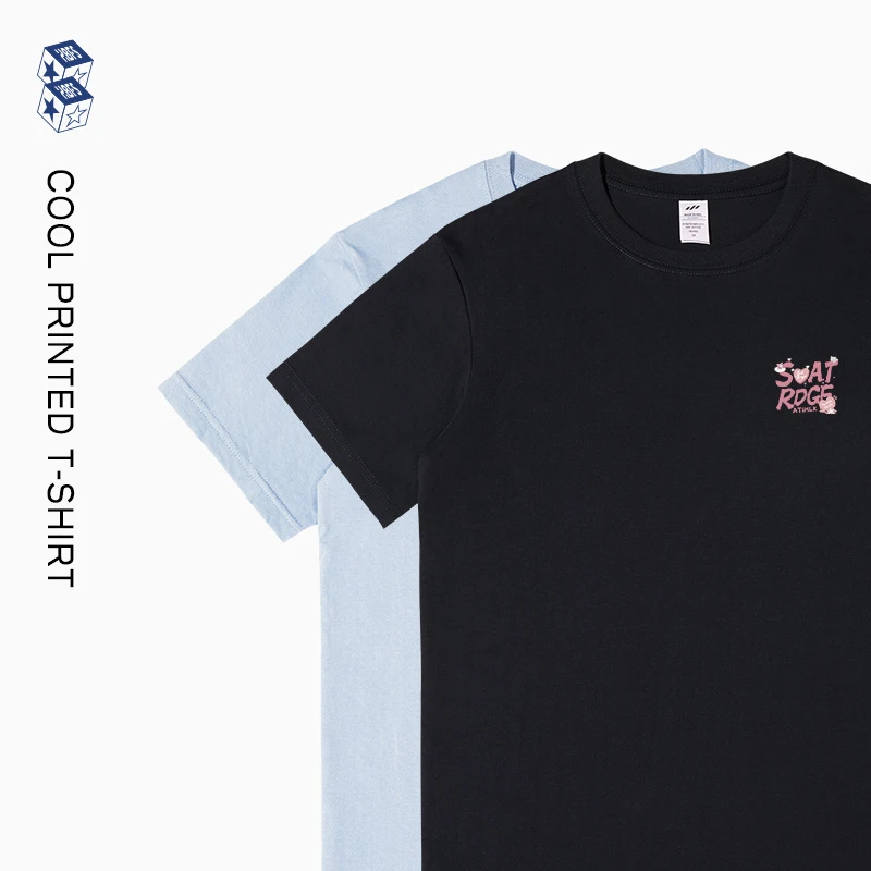 黑色纯棉短袖t恤男2025新款日式男装半袖字母印花宽松体恤衫创意