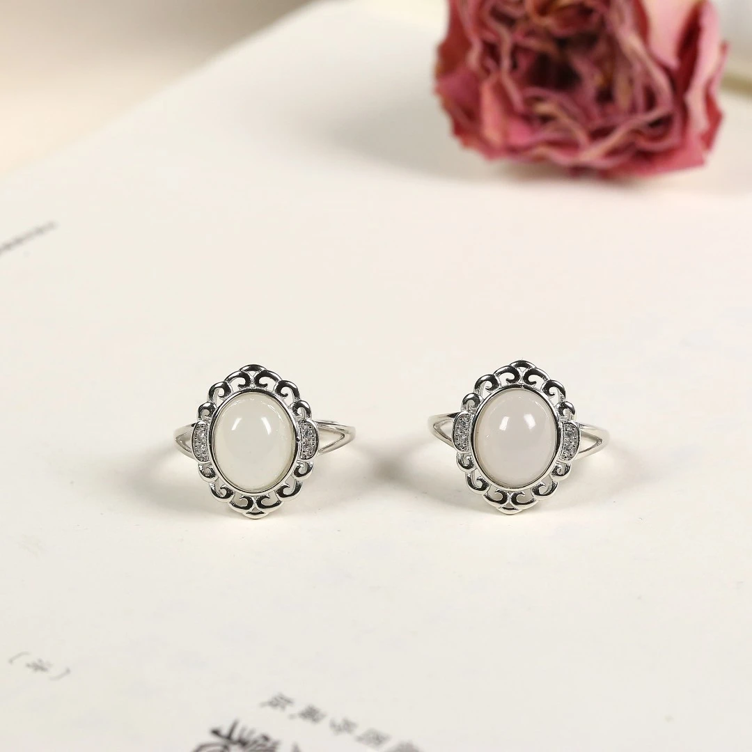 HW【麦子家族618大促】天然和田玉S925银戒指可调节时尚F0663