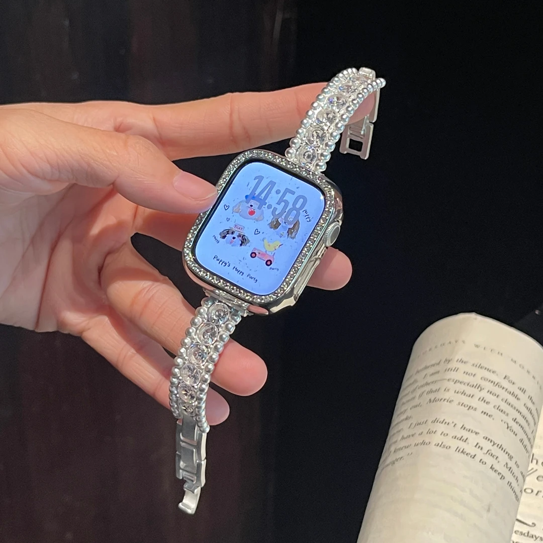 表带哥适用于苹果iWatch11手表S9透亮锆石S8/7满钻花环金属表带10