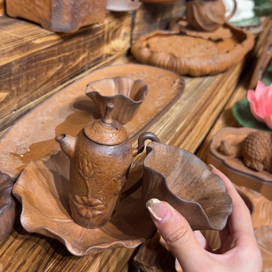 裸烧粗陶老岩泥茶具茶壶