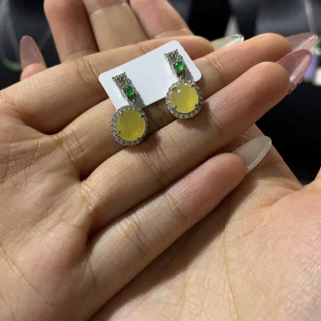 翡翠戒指银S925镶嵌耳钉