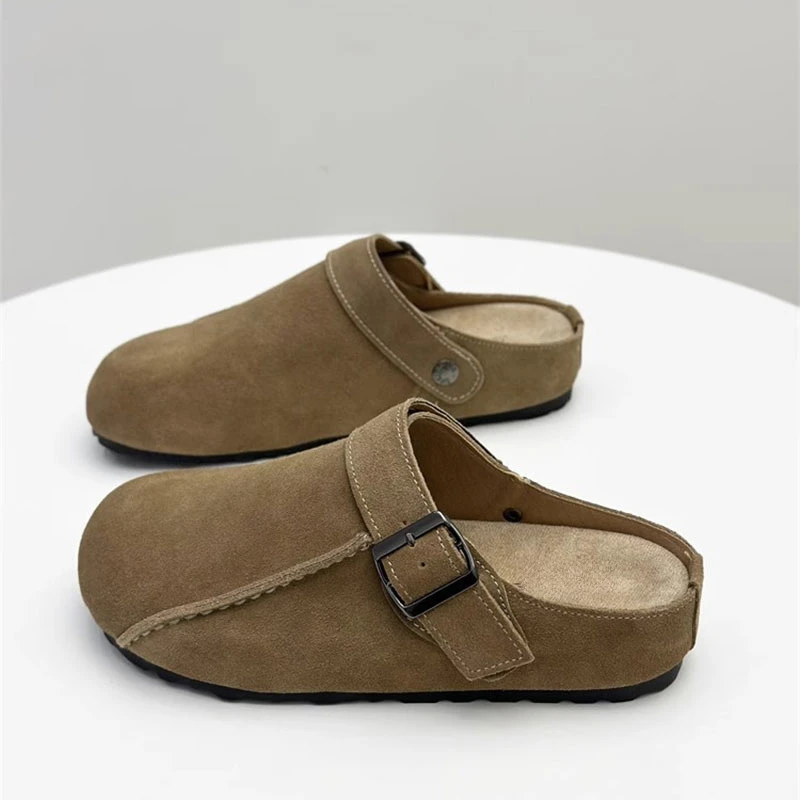 包头外穿半拖勃肯鞋女2025年春季时尚爆款一脚蹬平底防滑包头拖潮