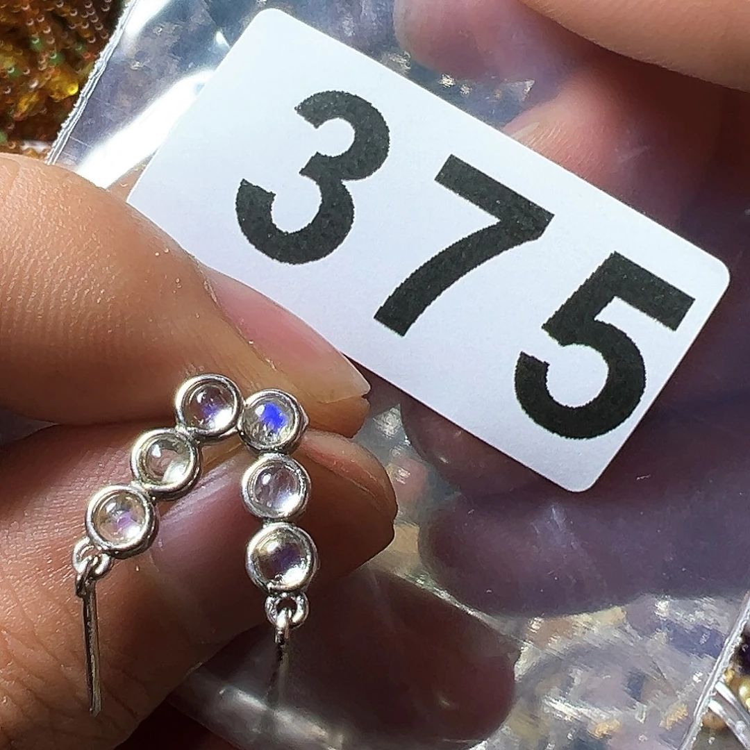 月光石耳钉银S925镶嵌