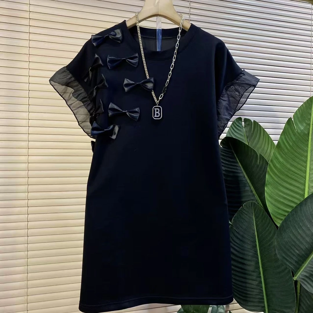 J欧货时尚新款甜美蝴蝶结拼接设计款大衫