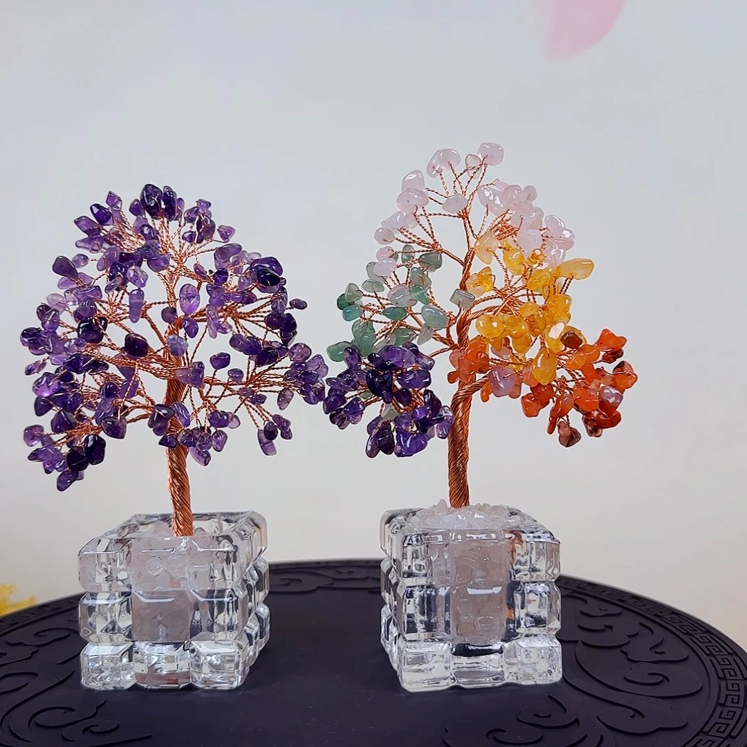 有机玻璃魔方水晶发财树