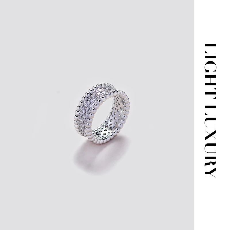 合金合成锆石戒指 482 V金工艺银色满天星 宽版 镶钻戒指