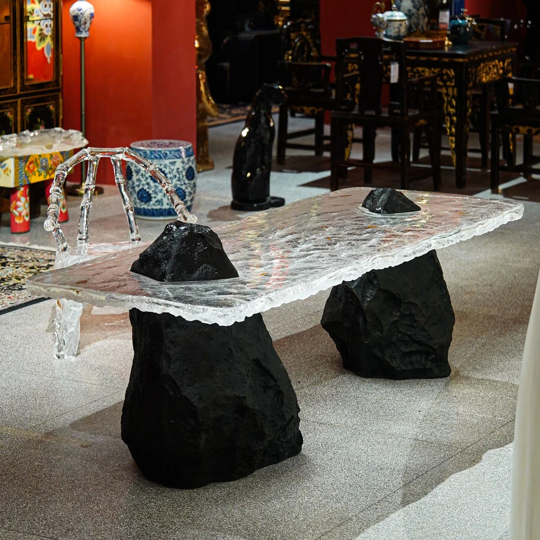 【本尼家】TY93现代轻奢《双峰陨石》茶台铂晶客厅茶几办公桌