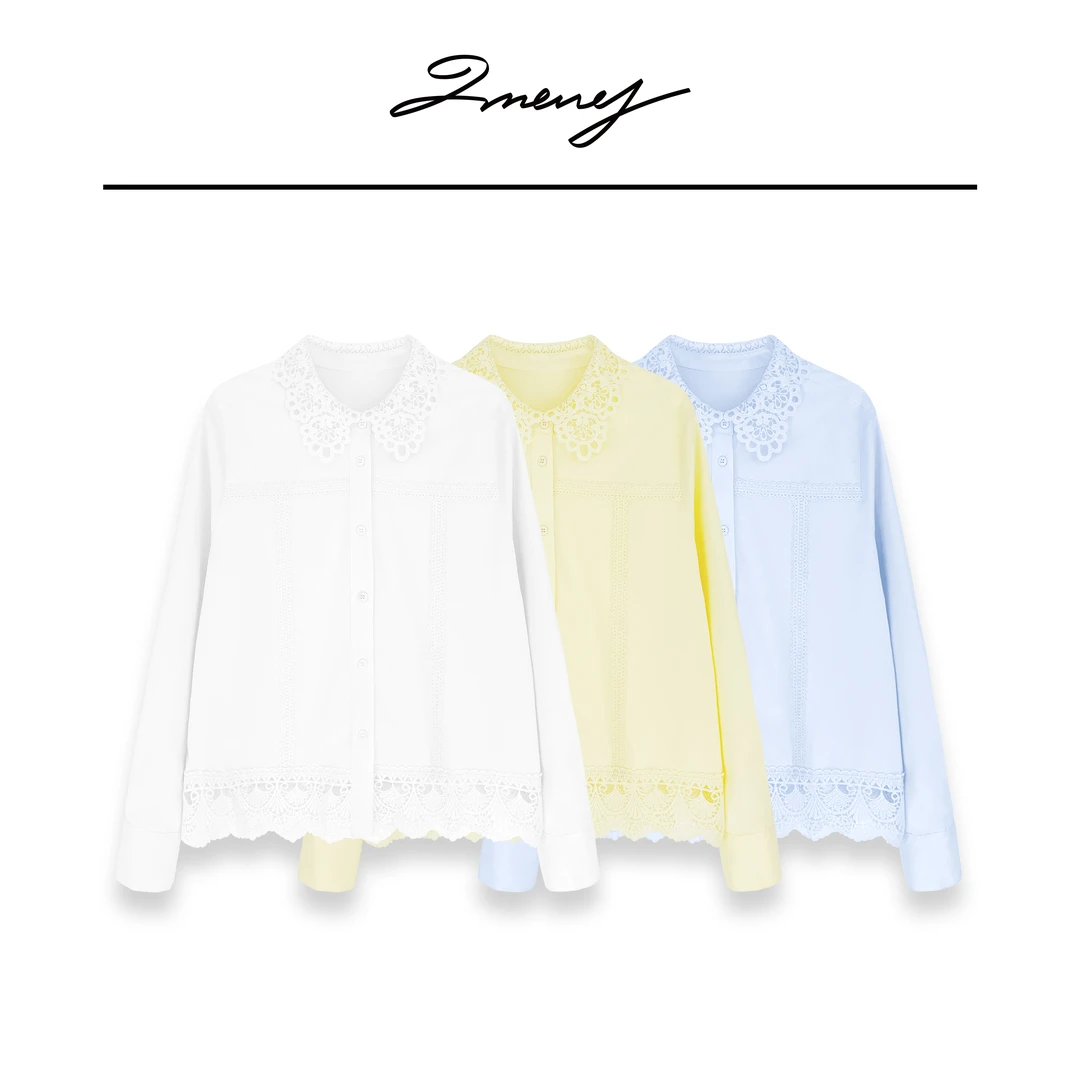 LMENY镂空花韵～镂空花边拼接时尚短款显瘦衬衣25AC007