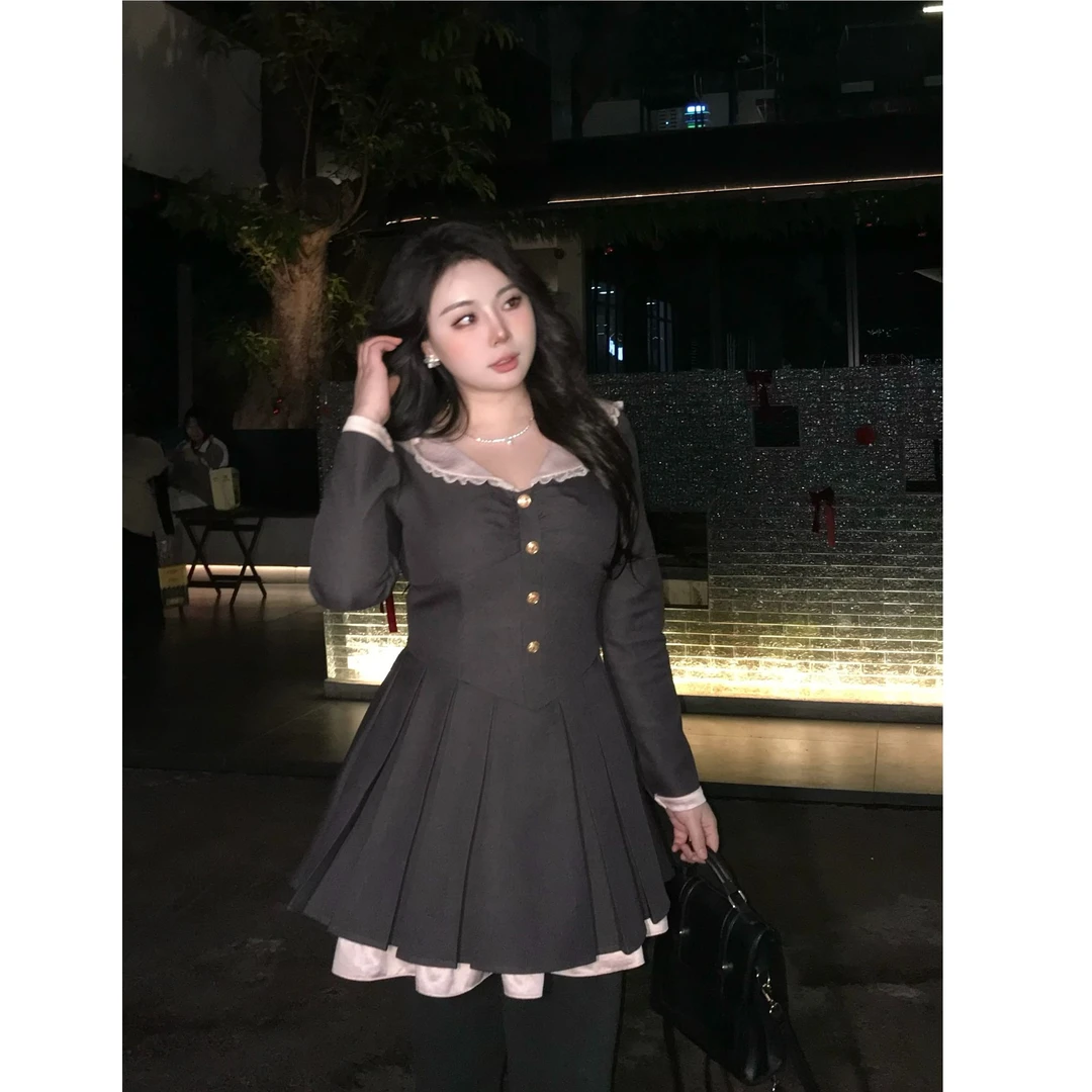 【大小姐】现货“冬日美纪”灰色气质显瘦复古法式赫本风时尚连衣裙