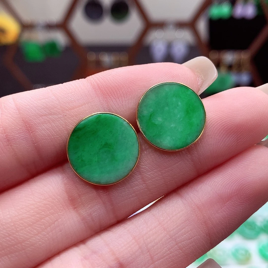 翡翠耳饰18K金镶嵌天然翡翠