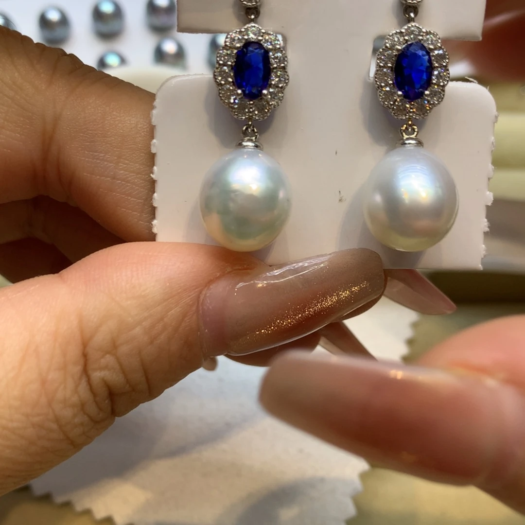 银S925镶嵌耳饰海水珍珠