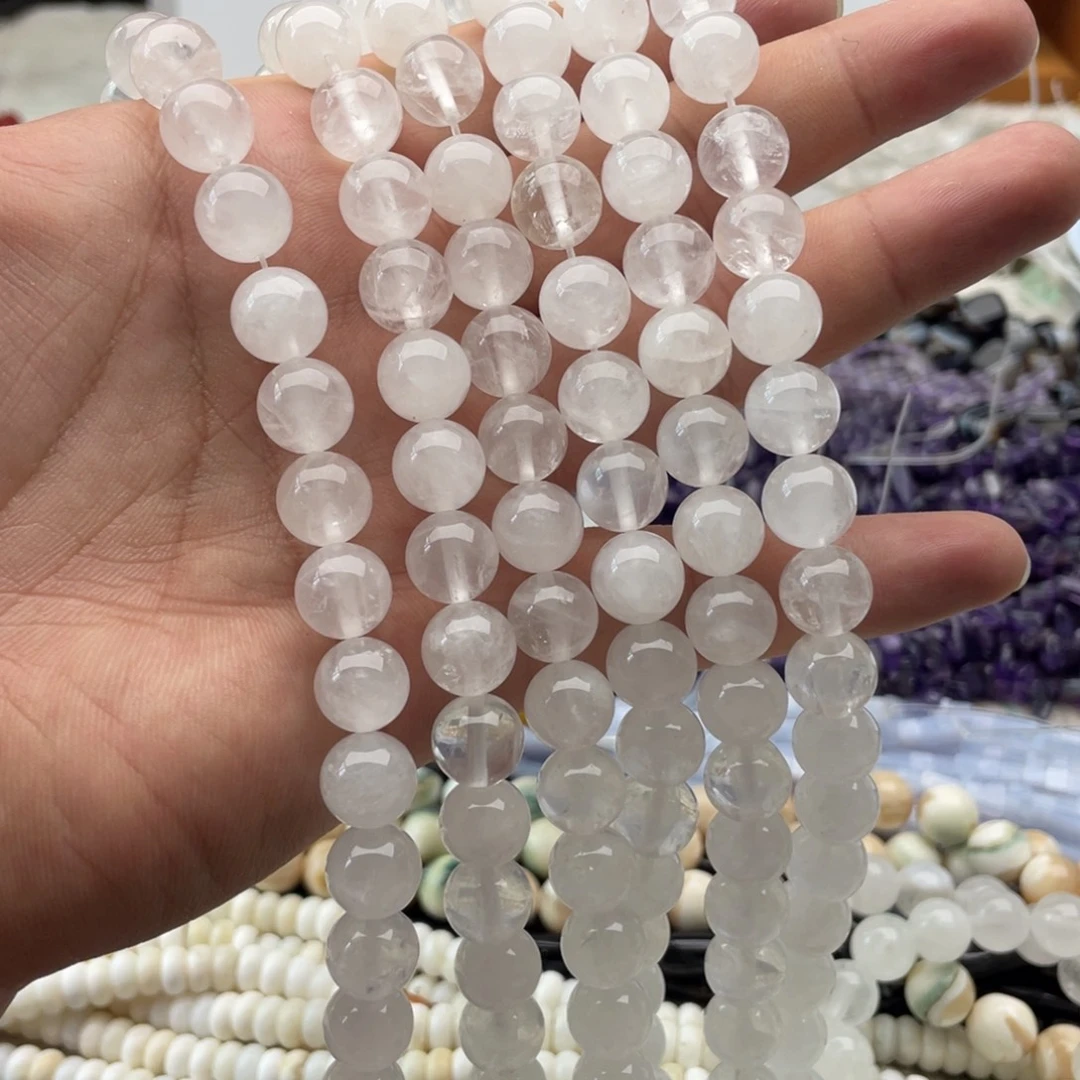 玛瑙/玉髓合金珠宝半成品一条装卡10mm白水圆珠
