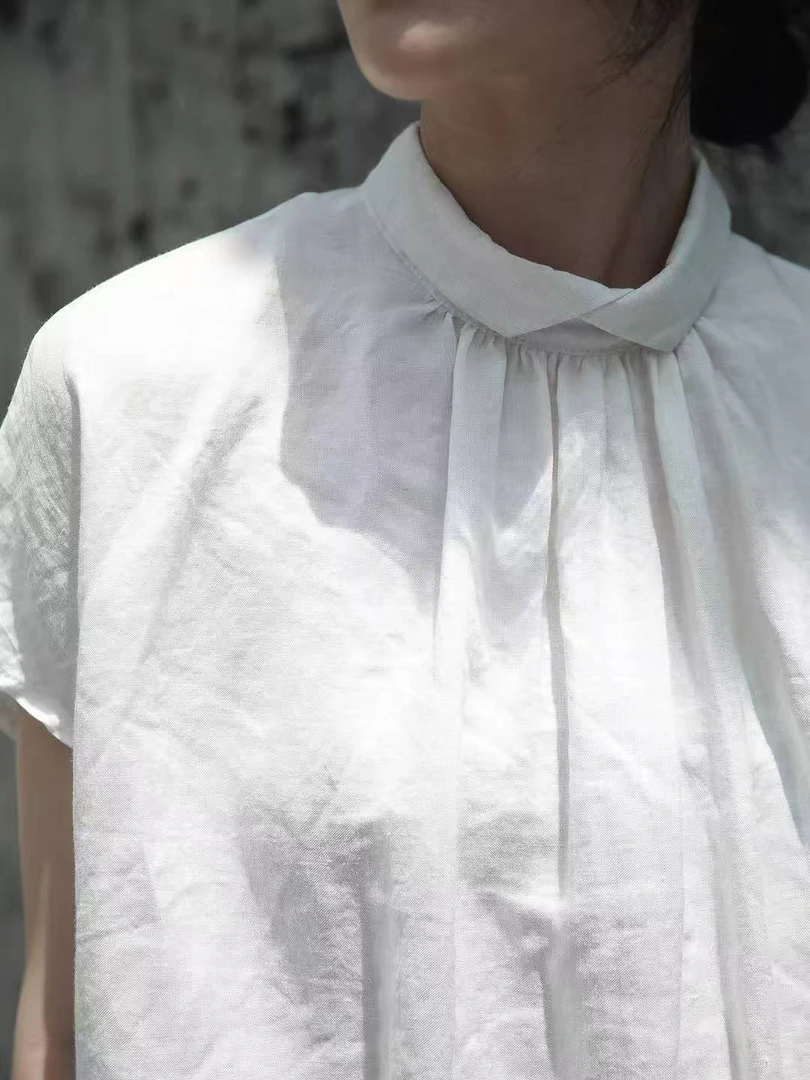 （红姐批发）亚麻翻领减龄半袖