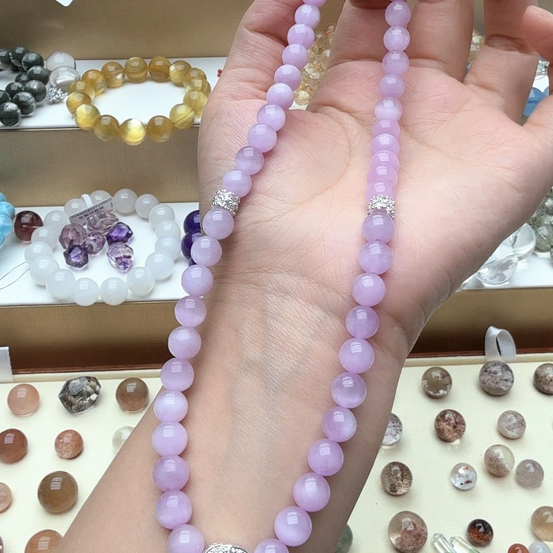 天然辰砂紫锂辉项链8mm