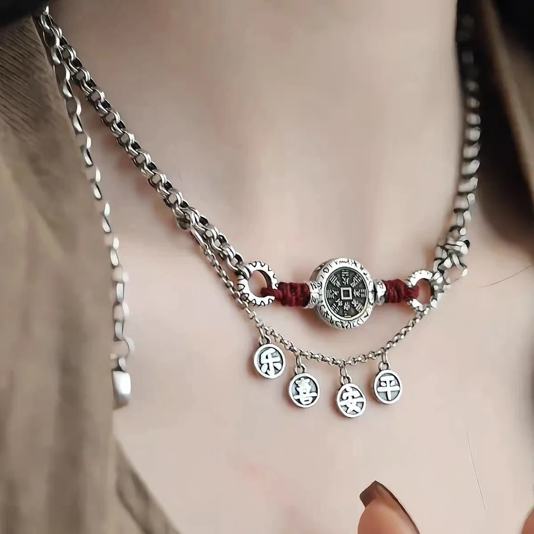 坠链均925银 新中式平安喜乐山鬼牌项链女复古小众设计轻奢高级感