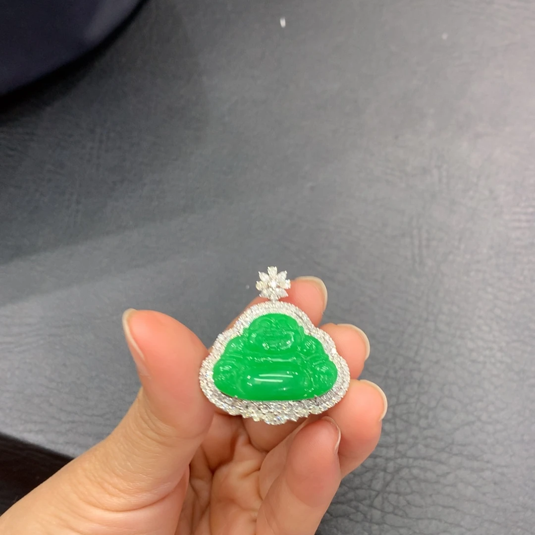 吊坠(不含链)18K金镶嵌翡翠