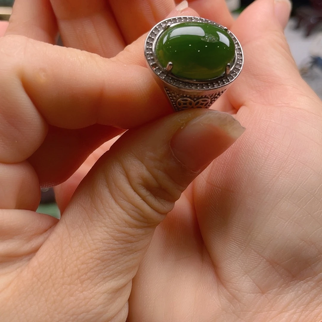 和田玉（糖玉）戒指银S925镶嵌