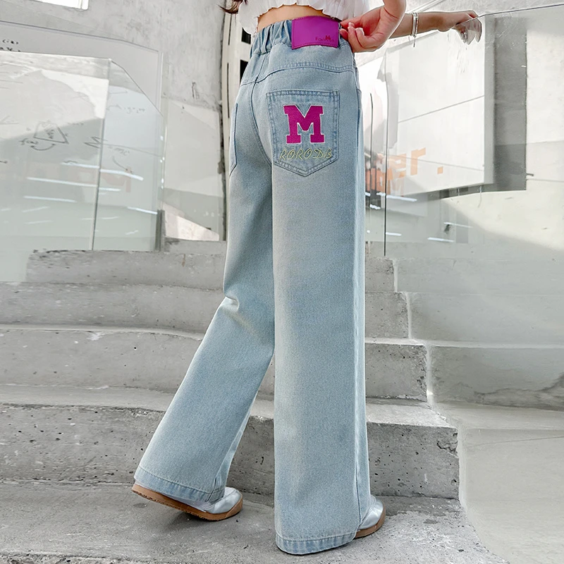 女童春季牛仔阔腿裤洋气大童2025新款儿童百搭直筒裤春秋长裤子潮