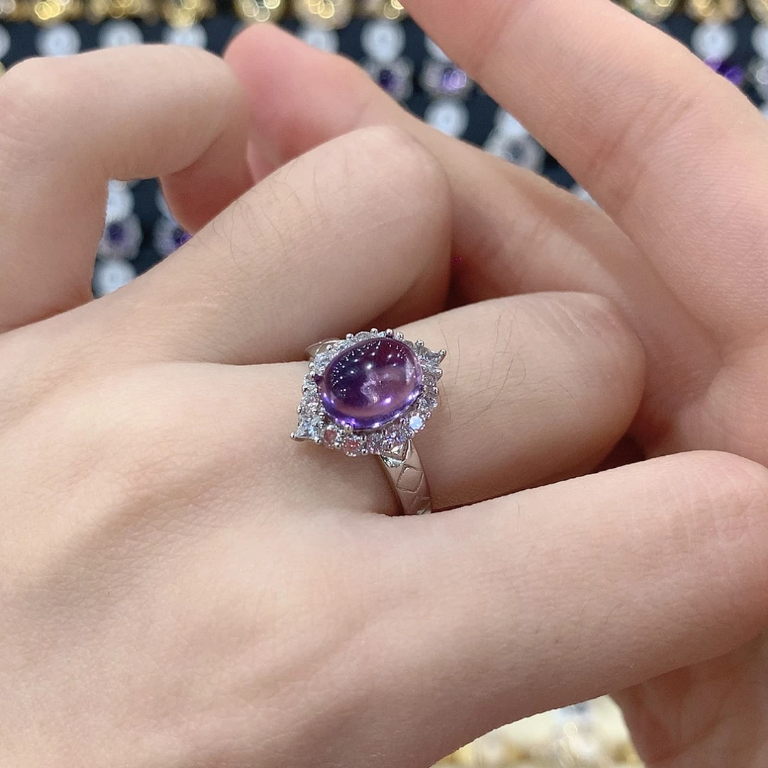紫晶戒指银S925镶嵌簌*