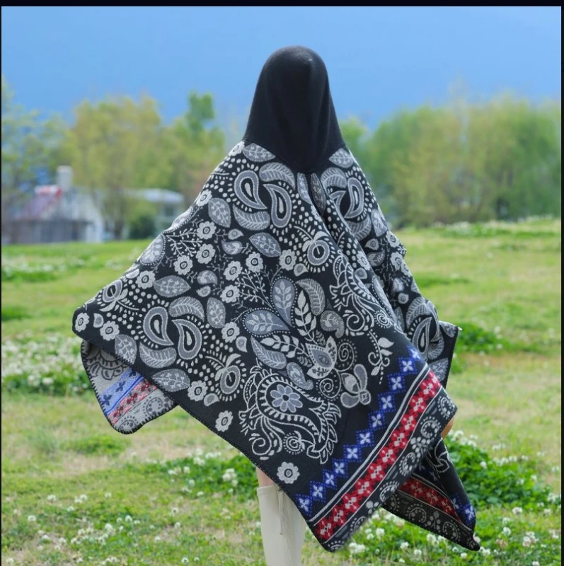 复古腰果连帽披肩休闲复古民族风成人斗篷9098