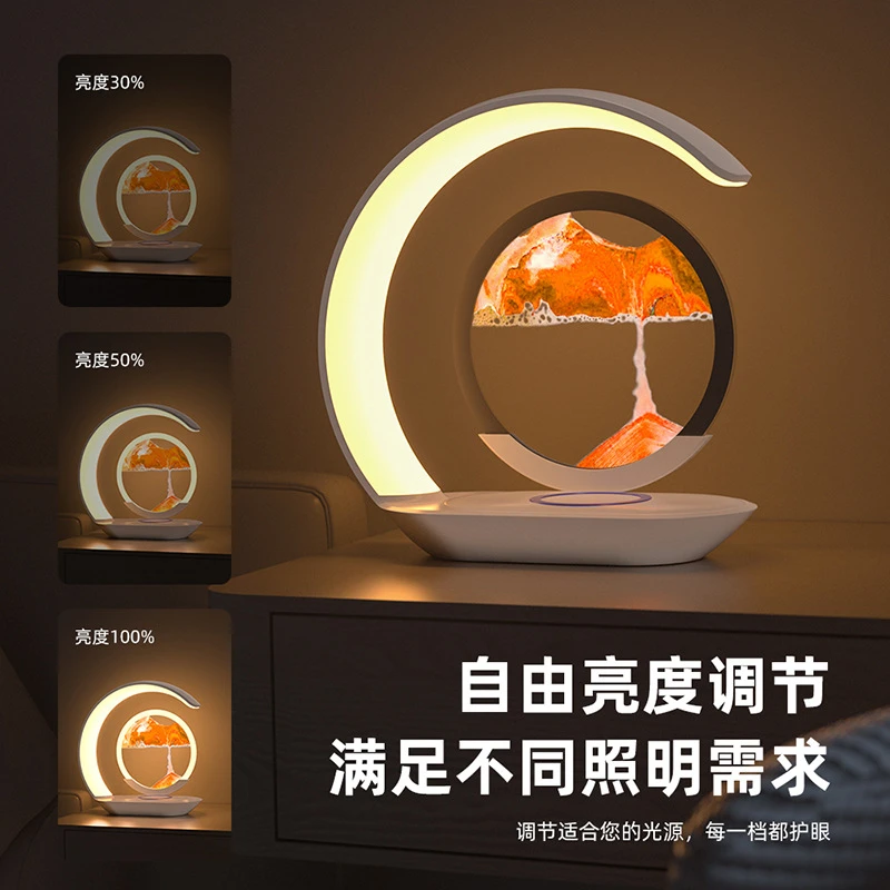 新款流沙画小夜灯USB充电床头氛围台灯3D沙漏摆件LED创意生日礼物